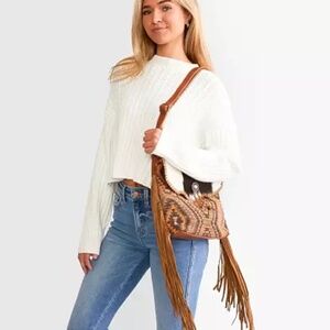 NWT  Myra Bag Cow Hide Leather Western Fringe Bag
